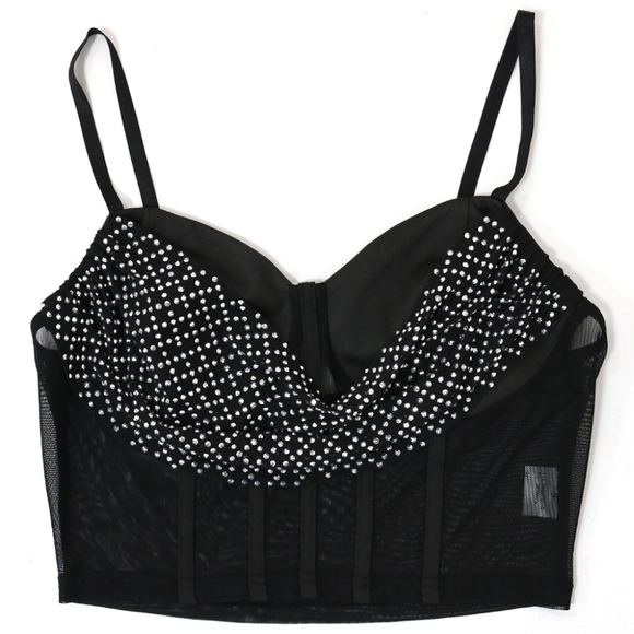 Rhinestones Mesh 2 pieces set outfit new strech material. Apricot color. - Picture 4 of 8